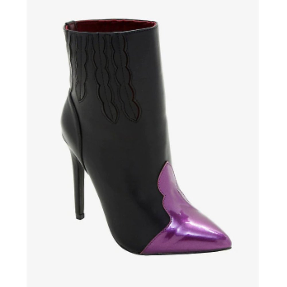Hot Topic Black and Purple Pointed Toe Stiletto Ankle Boots